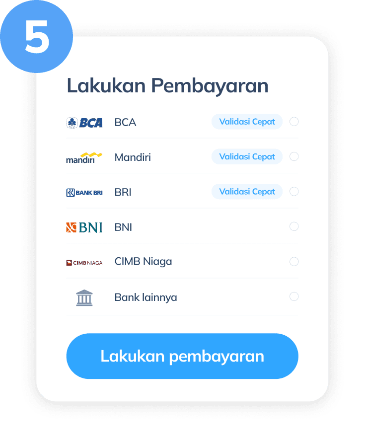 Tampilan langkah kelima untuk top up pulsa via Topremit, menunjukkan halaman pembayaran dengan pilihan bank seperti BCA, Mandiri, BRI, BNI, CIMB Niaga, dan Bank Lainnya.