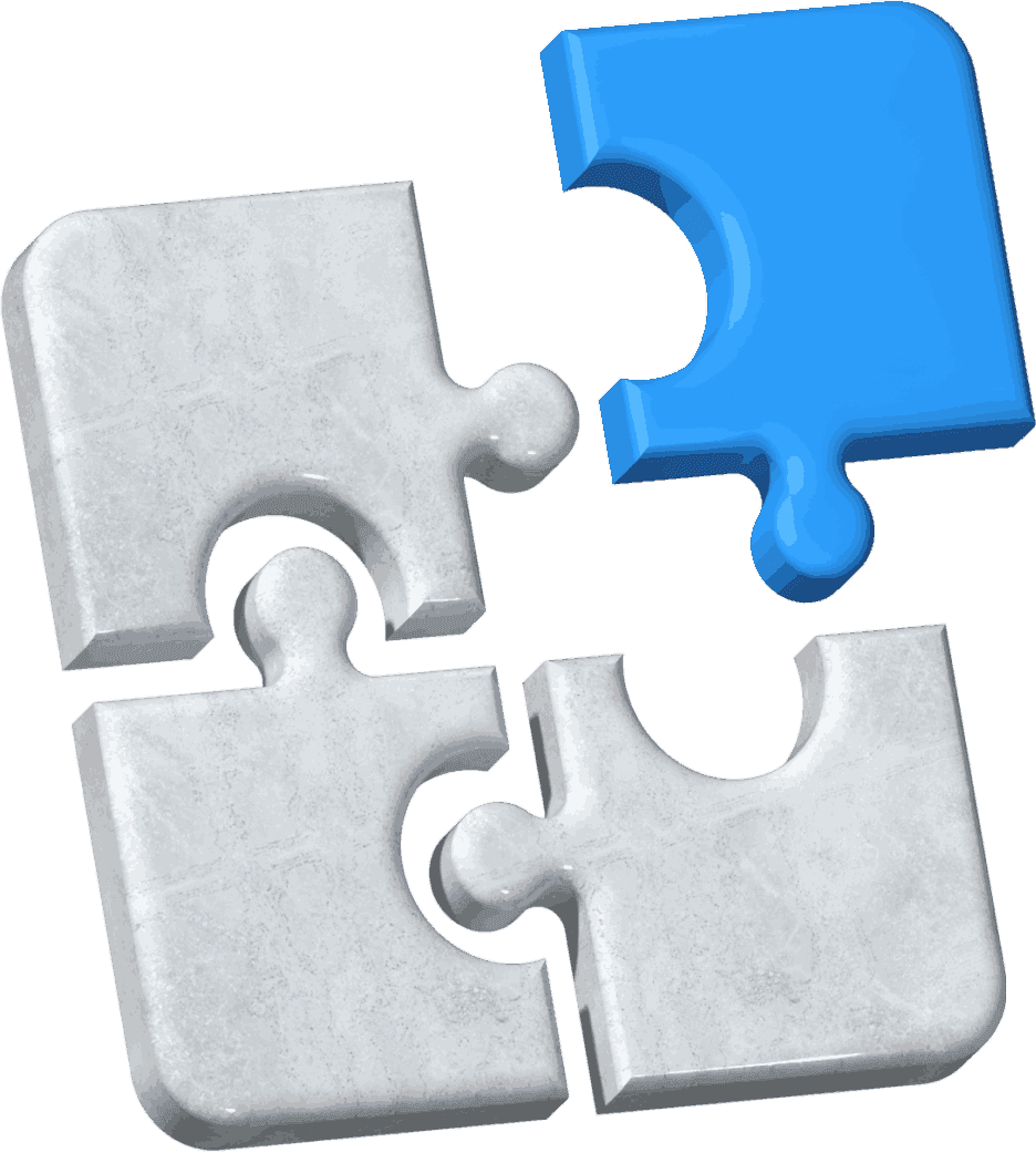 A 3D illustration of four puzzle pieces, three in white and one in blue, representing seamless API integration.