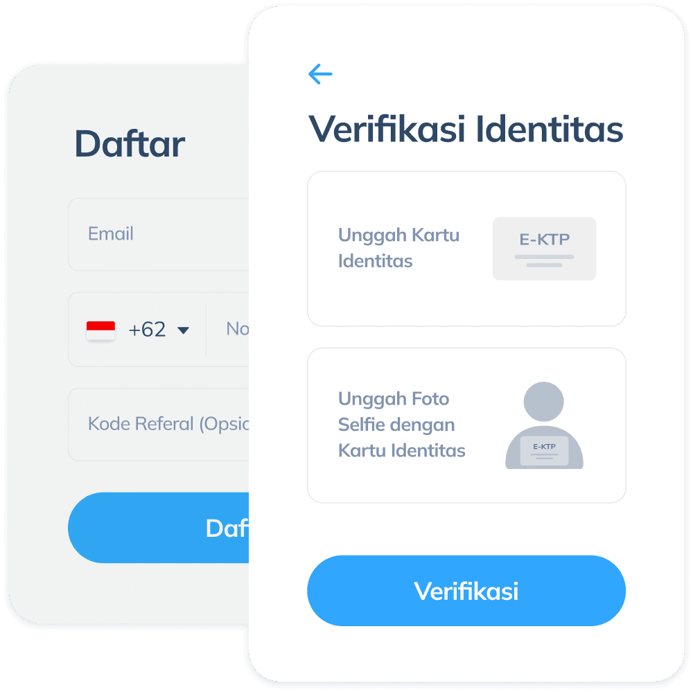 Tampilan langkah pertama transaksi SWIFT Topremit dengan registrasi akun melalui email dan nomor telepon serta verifikasi identitas menggunakan kartu tanda pengenal.