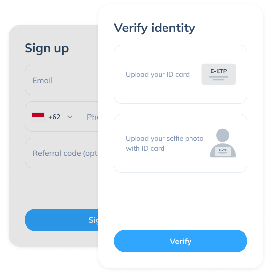 Display of the first step for a local transfer on the Topremit app, including account registration via email, phone number, and password, as well as identity verification using an ID card.