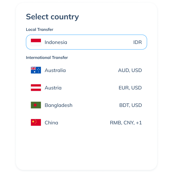 Display of the second step of a local transfer on the Topremit app by selecting the transfer option for “Single Recipient” or “Multiple Recipients”.