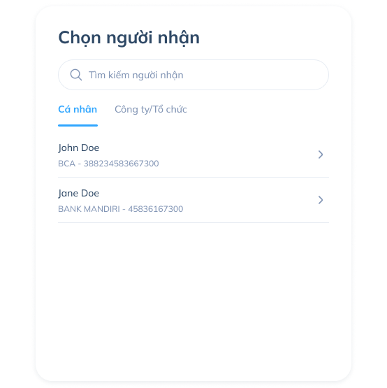 Màn hình bước thứ tư của chuyển tiền nội địa trên ứng dụng Topremit, hiển thị chi tiết giao dịch cho 3 người nhận, tổng số tiền IDR 24,000,000 và tùy chọn tốc độ chuyển tiền Chế độ Nhanh và Chế độ Thường.