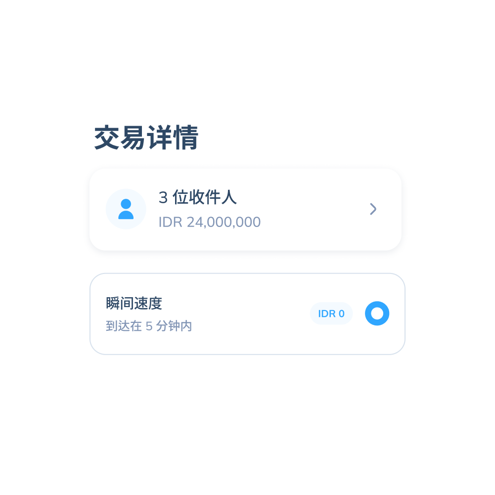 Topremit 应用中本地转账的第四步界面，显示向 3 位收款人的交易详情、总金额 IDR 24,000,000，以及“即时模式”和“普通模式”的转账速度选项。