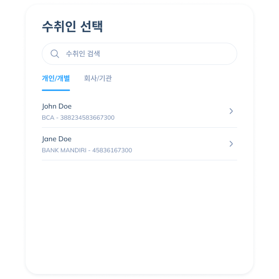 3명의 수취인에 대한 거래 상세, 총액 IDR 24,000,000, 그리고 인스턴트 모드와 일반 모드의 송금 속도 옵션을 표시하는 Topremit 앱의 국내 송금 4단계 화면.