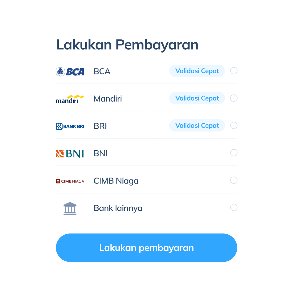 Tampilan langkah terakhir untuk transfer lokal di aplikasi Topremit dengan melakukan pembayaran ke bank yang tersedia seperti BCA, Mandiri, BRI, BNI, CIMB Niaga, atau bank lainnya.