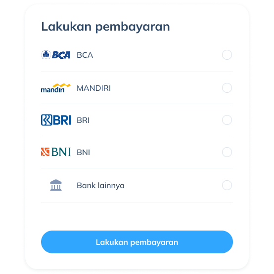 Tampilan langkah terakhir transaksi internasional di aplikasi Topremit dengan melakukan pembayaran ke bank yang tersedia seperti BCA, Mandiri, BRI, BNI, atau bank lainnya.