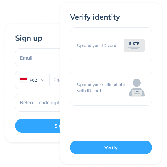 Display of the first step for a transaction via the Topremit app, including account registration via email and phone number, and identity verification using an ID card.