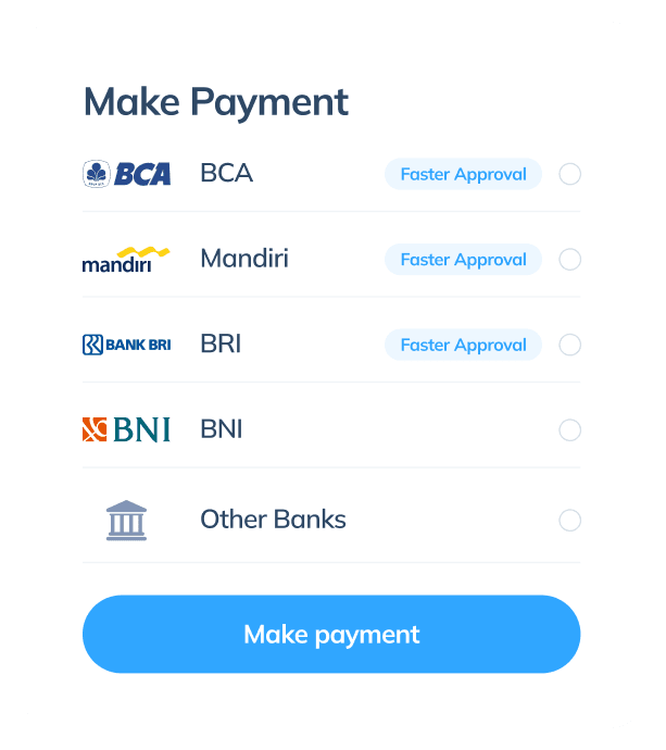 Display of the final step in an international transaction on the Topremit app by making a payment through available banks such as BCA, Mandiri, BRI, BNI, or other banks.