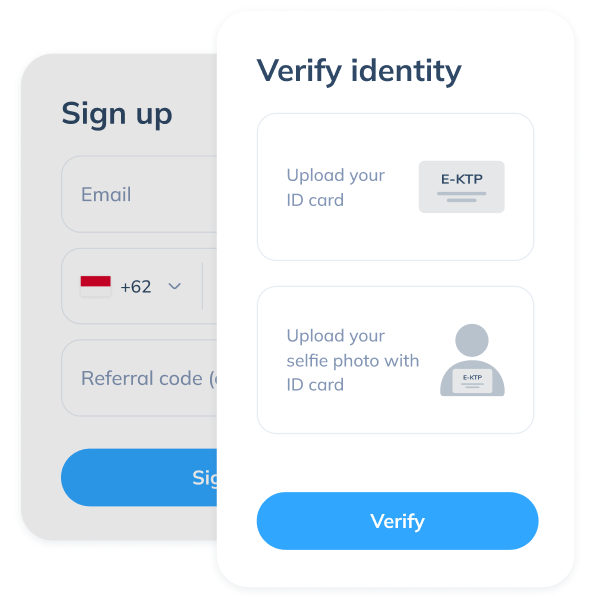 Display of the first step in a Topremit SWIFT transaction, including account registration via email and phone number, and identity verification using an ID card.