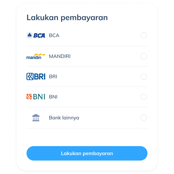 Tampilan langkah terakhir transaksi SWIFT di aplikasi Topremit dengan melakukan pembayaran ke bank yang tersedia seperti BCA, Mandiri, BRI, BNI, CIMB Niaga, atau Bank Lainnya.