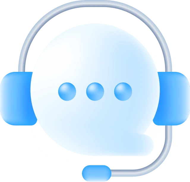 A soft blue graphic with headphones