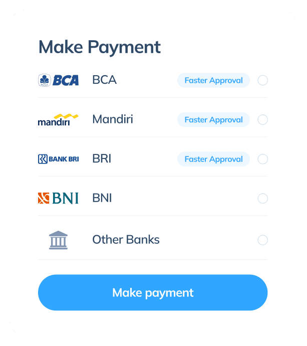 Display of the final step in an international transaction on the Topremit app by making a payment through available banks such as BCA, Mandiri, BRI, BNI, or other banks.
