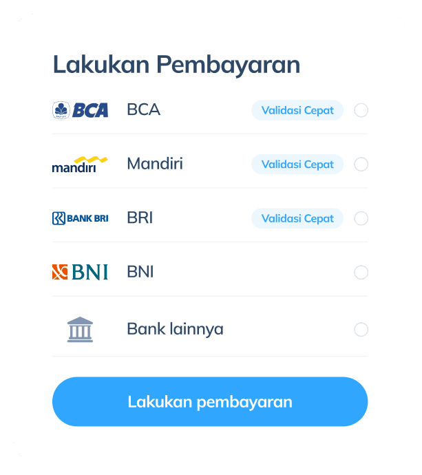 Tampilan langkah terakhir transaksi internasional di aplikasi Topremit dengan melakukan pembayaran ke bank yang tersedia seperti BCA, Mandiri, BRI, BNI, atau bank lainnya.